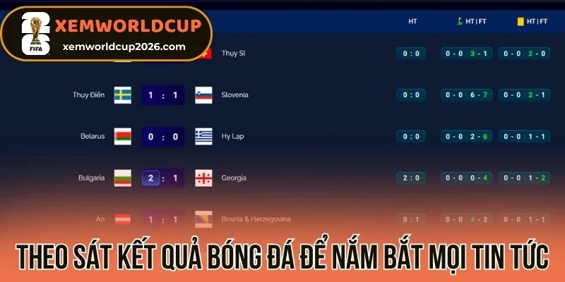 Theo sát kết quả bóng đá để nắm bắt mọi tin tức