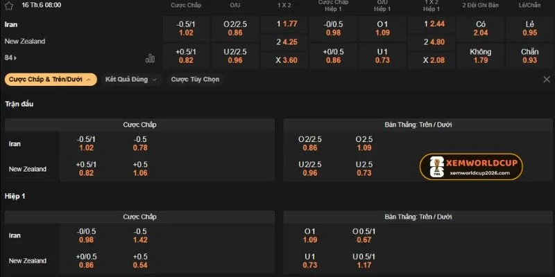 Tỷ lệ châu Á Iran chấp New Zealand